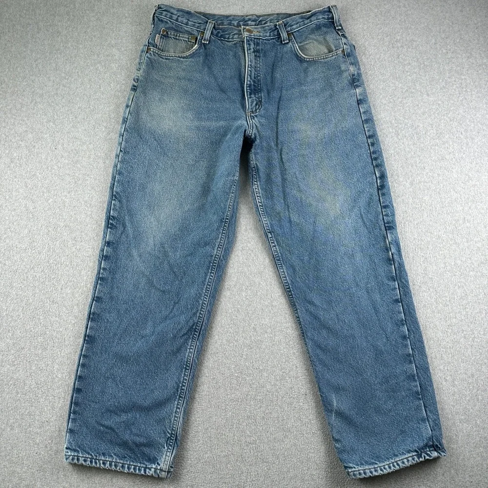 Vintage Carhartt Jeans Mens 36x30 B172 DST Relaxed Fit Blue Flannel Lined